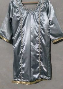 Silver Satin Salwar Suit