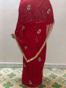 Red &amp; Gold Embroidered Saree