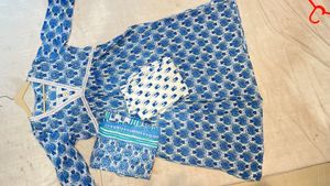 Blue Printed Anarkali ,plazo With Dupta Set