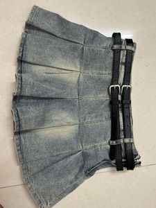 Mini Denim Pleaded Skirt