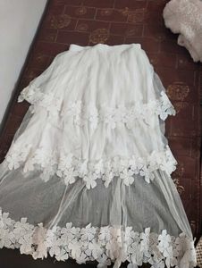 White Net Floral Skirt