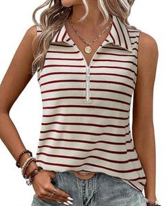 Striped Sleeveless Polo Top