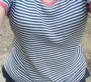 Striped Tee with Pink Trim