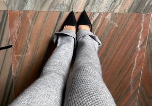 Gray Knit Flare Pants