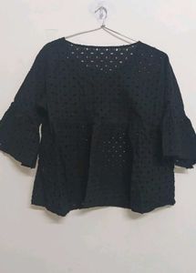 Black Eyelet Bell Sleeve Top