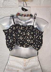 Foral Print Black Bralette Crop Top