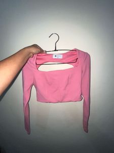 Pink Cutout Long Sleeve Top