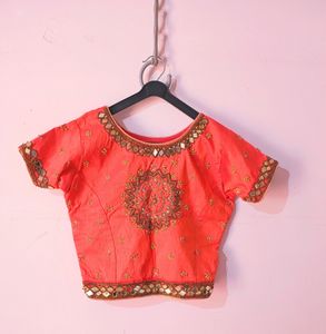 Peach Color Choli And Multicolor Lehenga