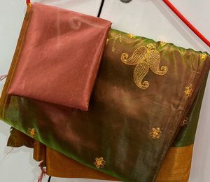 Double Colour Shade Brown And Olive Green Saree