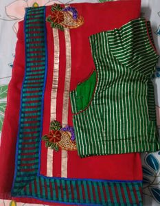 2 Combo Heavy Designer Fancy Kota Red Saree