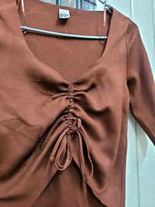 Brown Tie-Front Crop Top