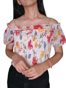 Vibrant Floral Off-Shoulder Crop Top