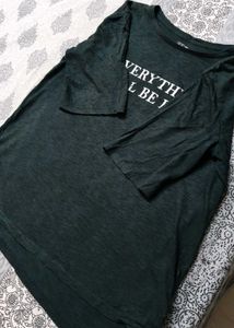 Women Green Graphic Print Cotton Mix Casual Tshirt