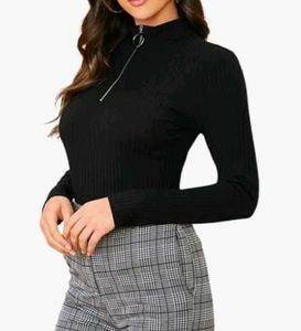 Black Zip-Up Long Sleeve Top