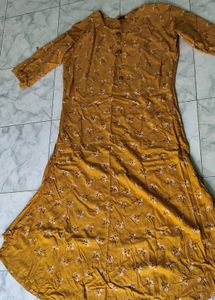 Elegant Mustard Yellow Anarkali-Style Kurta
