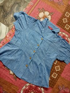 Blue Button-Down Top