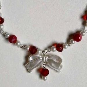 Red Beaded Bow Necklace