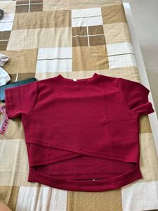 Burgundy Cross-Front Cropped Top