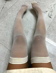 White Striped Thigh High Stockings