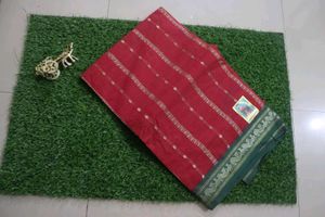 Red Silk Saree with Green Border