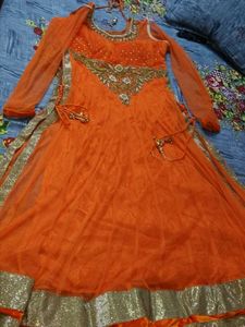 Orange Embroidered party wear dress