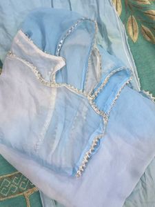 Off Shoulder Light Blue Kurti