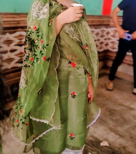 Floral Embroidered Green Suit