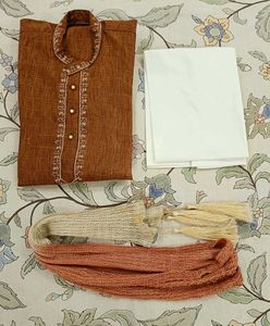 Brown Embroidered Kurta -3 Pice