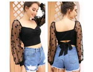Polka Dot Sheer Sleeve Top