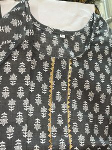 Black &amp; White Print Kurta Pants Set