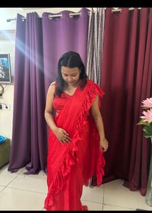 Elegant Red Ruffle Saree Made to Order