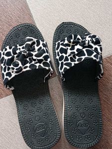Cow Print Bow Slides