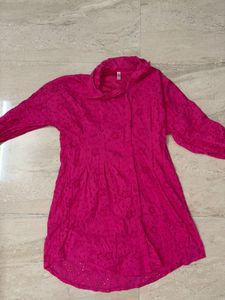 Hot Pink Schiffli Shirt Dress