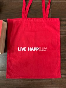 Red 'Live Happilly' Tote Bag