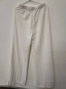 Textured White Wide Leg Pants( Crinkled texture )