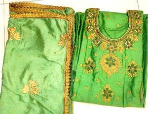 Green &amp; Gold Embroidered Salwar Kameez
