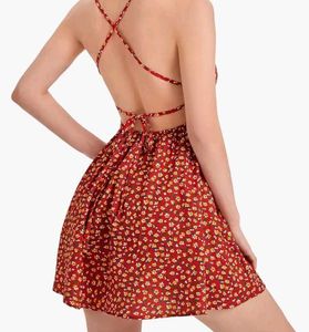 Red Flared Floral Mini Dress