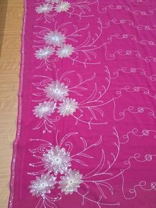 Magenta Floral  Embroidery Saree