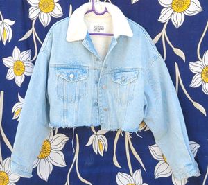 Zara Denim Jacket Women With Sherpa Collar