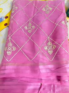 गुलाबी (Pink)सिल्की ऑर्गेंज़ा मिक्स साड़ी