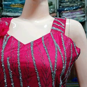 Fancy party Wear Gritter Work Rose Gown