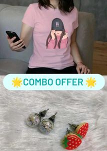 BTS Women Tee & Earrings And Studs
