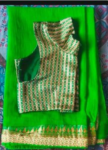 Beautiful Green Colour Saree With Stitched Blouse