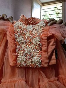 Peach Tulle Mini Skirt And Top