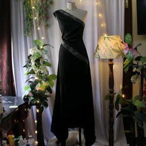 Black beaded One-Shoulder Dress