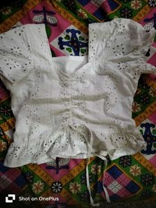 White Crochet Korean Top