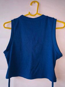 Tokyo talkies blue ribbed crop top (waist strings)
