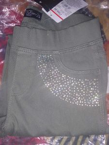 Olive Green Embellished Jeans