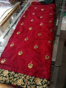 Elegant Embroidered Red &amp; Gold Saree