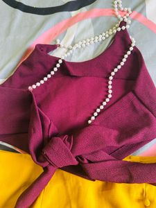 Maroon Crop Top With Yellow Mini Skirt